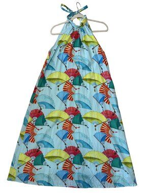 Holly Shae Womens Halter Dress With Colorful Parasol Print Midi 100% Cotton S/M